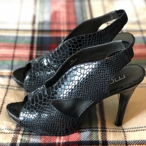 Faux Black Snakeskin Heels